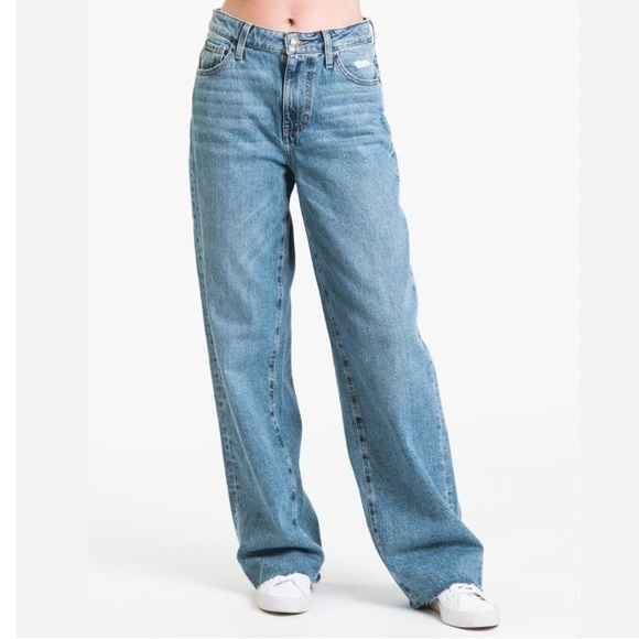 Guess Denim - Guess 90s Boyfriend Highrise Wide Leg Lightly Distressed Blue Jeans